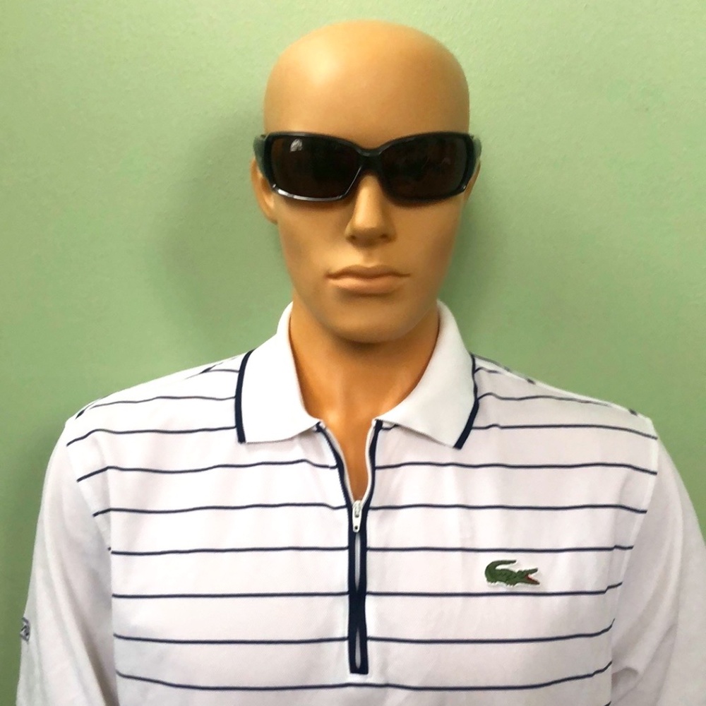 Lacoste Sport Men's Zippered Polo Size 5 Blue/White Horizontal Stripes